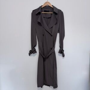 ZARA Grey Belted Midi Length Trench Coat
